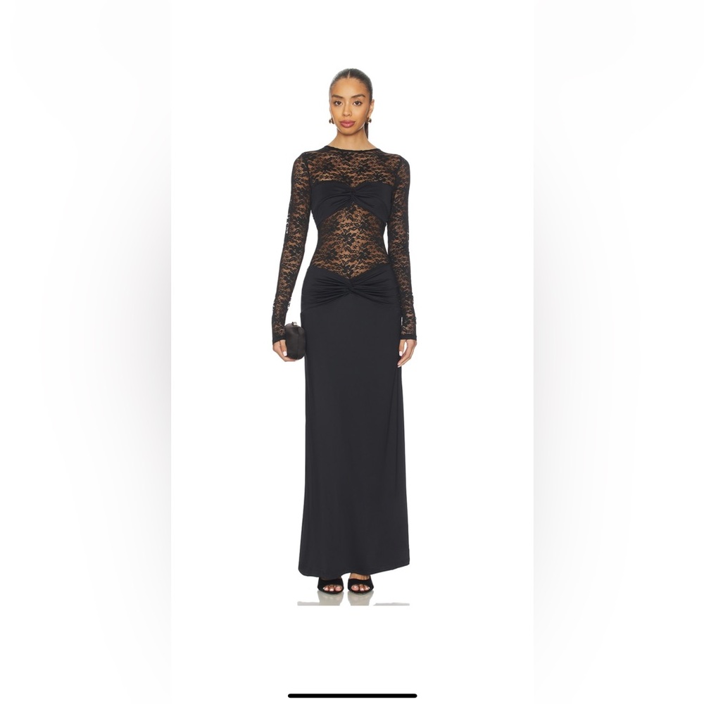 Away Black Lace Long Sleeve Cutout Evening Gown